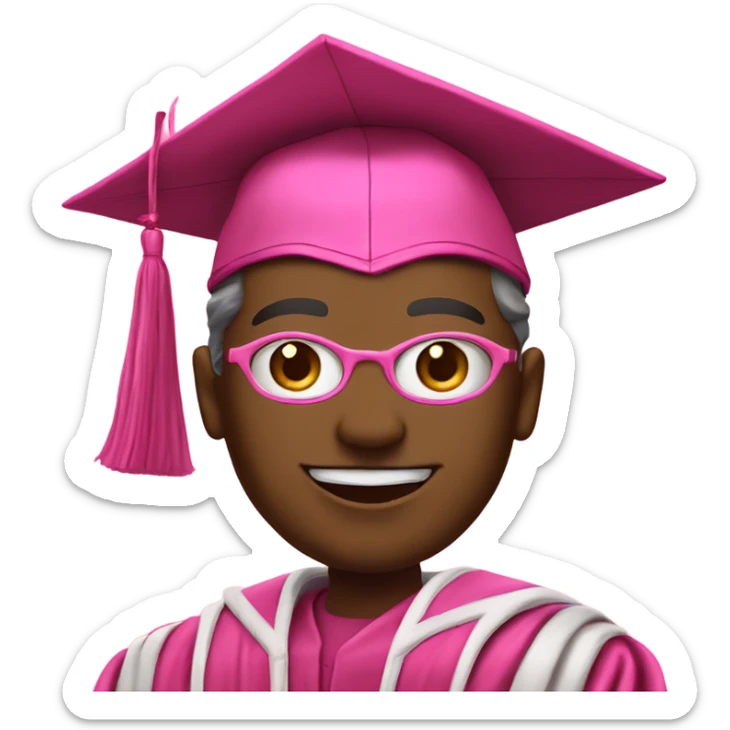 superhero (must be a superhero) in a pink graduation hat and pink academic regalia sticker