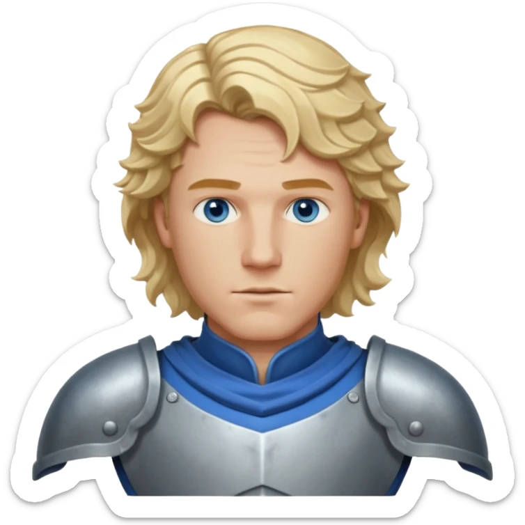 Achille, un uomo coi capelli biondi, ondulati e lunghi fino alle spalle e gli occhi azzurri, deve essere bello e forte e deve dare l' impressione di essere un eroe in guerra e deve avere un' armatura sticker