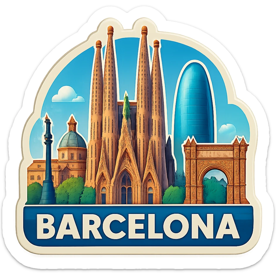 Adjust the coloring of the Barcelona emoji to be brighter, more true to life, and more daytime-like, removing the orange sunset tint. Keep the skyline, landmarks, lifelike detail, accurate colors, bright lighting, wide city view, and fully transparent background. Do not change anything else. sticker