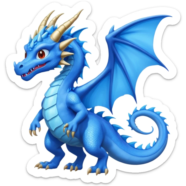 Hydra emoji – full body, blue dragon-like creature, 3 heads, wings, 4 legs, tail, slight side angle
 sticker