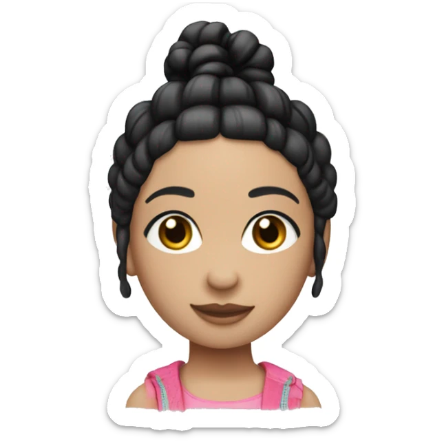 toy doll with pale ski, and black hair tied at the sides with pigtails sticker