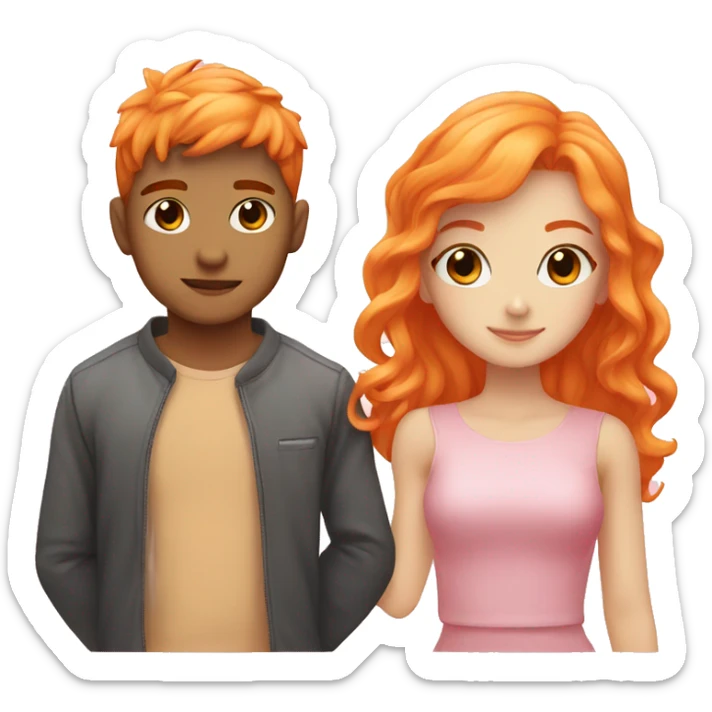 Orange hair girl in love with Asian boy pink  sticker