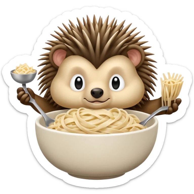 Porcupine holding bowl of fettuccine Alfredo  sticker