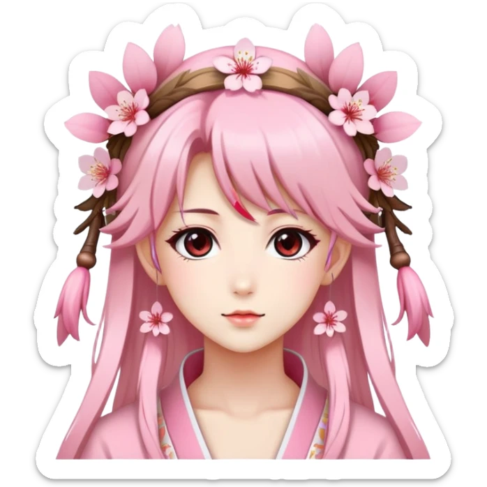 A Gorgeous Beautiful Anime Lady with a Sakura Cherry Blossom Headdress and Pretty Hair  sticker