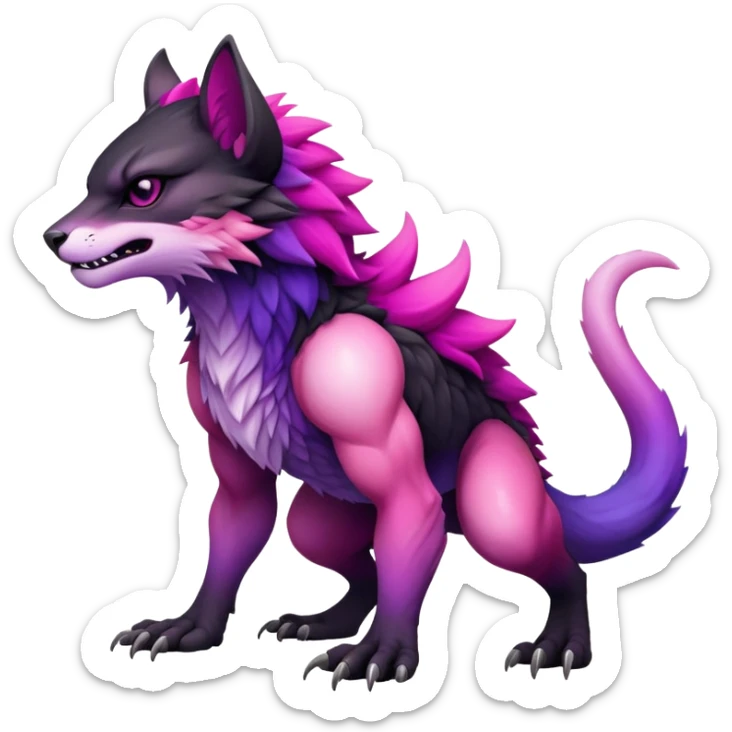 Cool Edgy Black-pink-purple-gradient badass Fionbri-Vernid-Trico-animal-creature full bodyd sticker