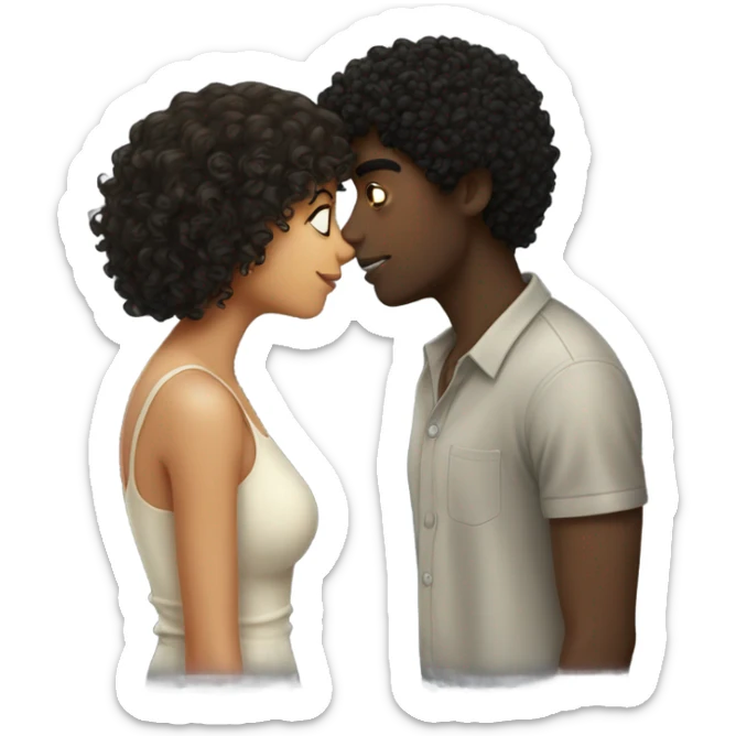 curly hair girl kissing black hair guy sticker