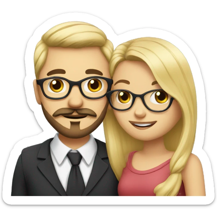 blonde girl with glasses and guy with beard and moustache hugging and kissing sticker