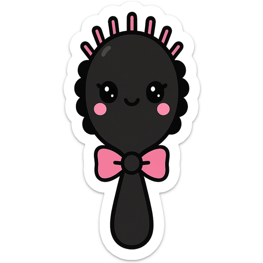BLACKPINK-inspired gothic hairbrush, no hearts, cute and expressive, black and pink sticker
