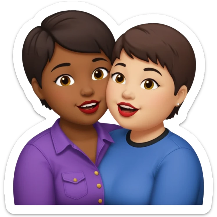 Chubby ugly lesbian with medium dark hair kissing tall butch lesbian with huge teeth and short hair sticker