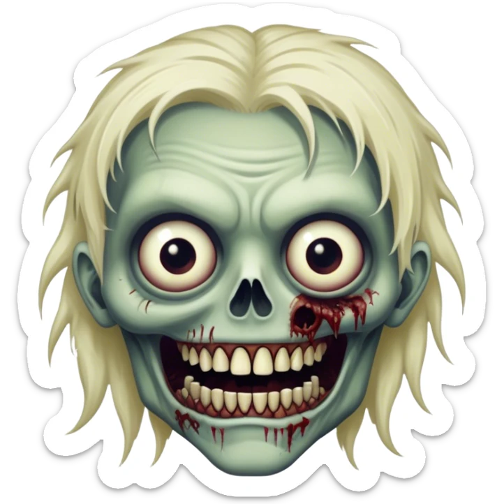 Cinematic 32k HD, Extremely detailed image of a terrifyingly creepy zombie, each hair, eye, and tooth is shown in stunning detail as though captured in a timeless photograph, rich textures, visually rich, so lifelike that it feels like it could leap off the page at any moment sticker