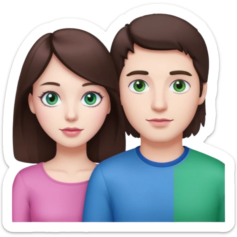 pink polaroid photo of a couple thats white with brunette hair blue and green eyes sticker