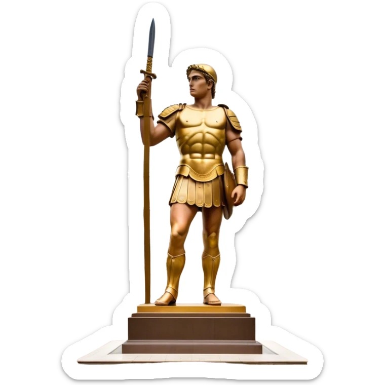 Cinematic Realistic Roman Soldier Statue at Botero Square Landmark Emoji, depicted as a striking, larger-than-life sculpture rendered with rich detail and dynamic, urban lighting. sticker