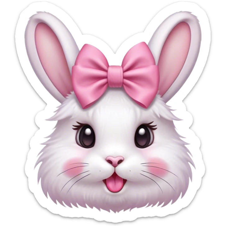 Make a rabbit sticking out its tongue with a pink bow on her head  sticker