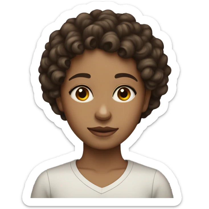 dark brown curly hair lightskin girl with brown eyes side eyeing sticker