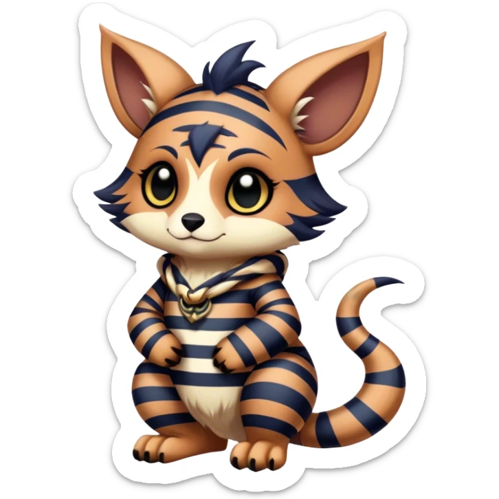 cute Kawaii edgy shy fantasy animal fursona Fionbri Vernid creature by griffsnuff & LiLaiRa & Falvie with with cool stripes patterns full body sticker