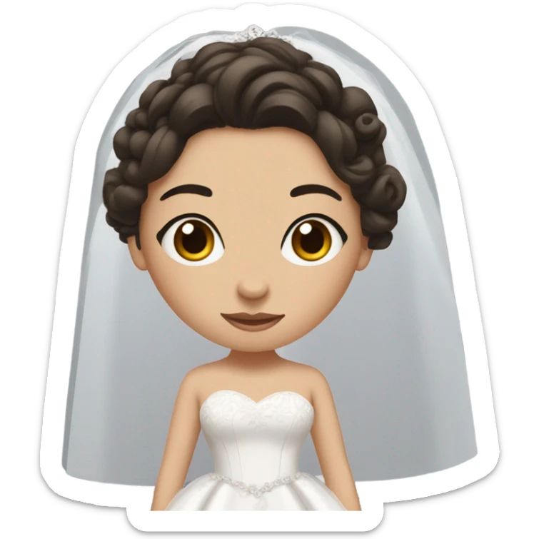 bride with white skin and dark brown hair. With her hair up and big brown eyes. Stand up so you can see your feet sticker