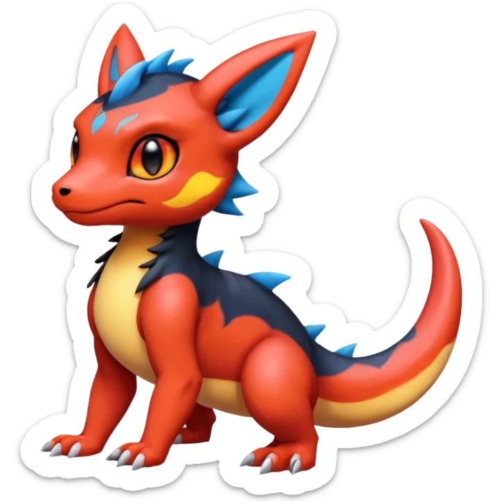 Cute Exotic Colorful Guilmon-Salandit-Umbreon-Charmeleon-Fakémon-hybrid-creature (full body)  sticker