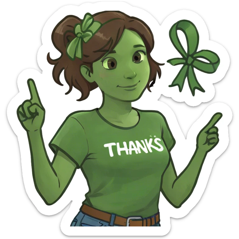 Brown hair woman with ribbon on hair say thx sticker