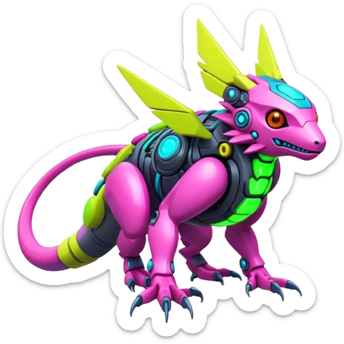  exotic futuristic lush warm-colored modern colorful neon-colored cyber-Fakémon-Digimon-Trico-creature sticker
