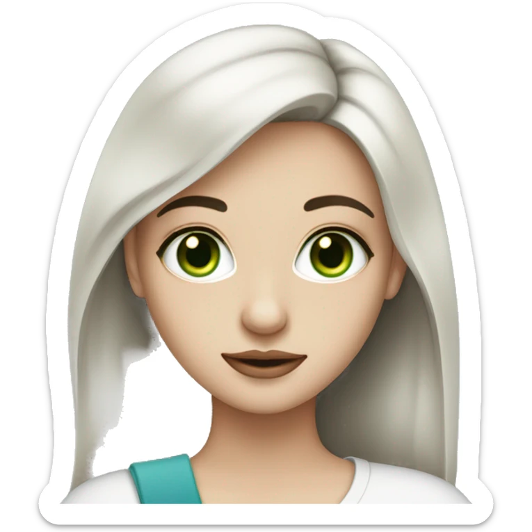 white skin dark hair girl with blue and green heterochromia with a laptop sticker