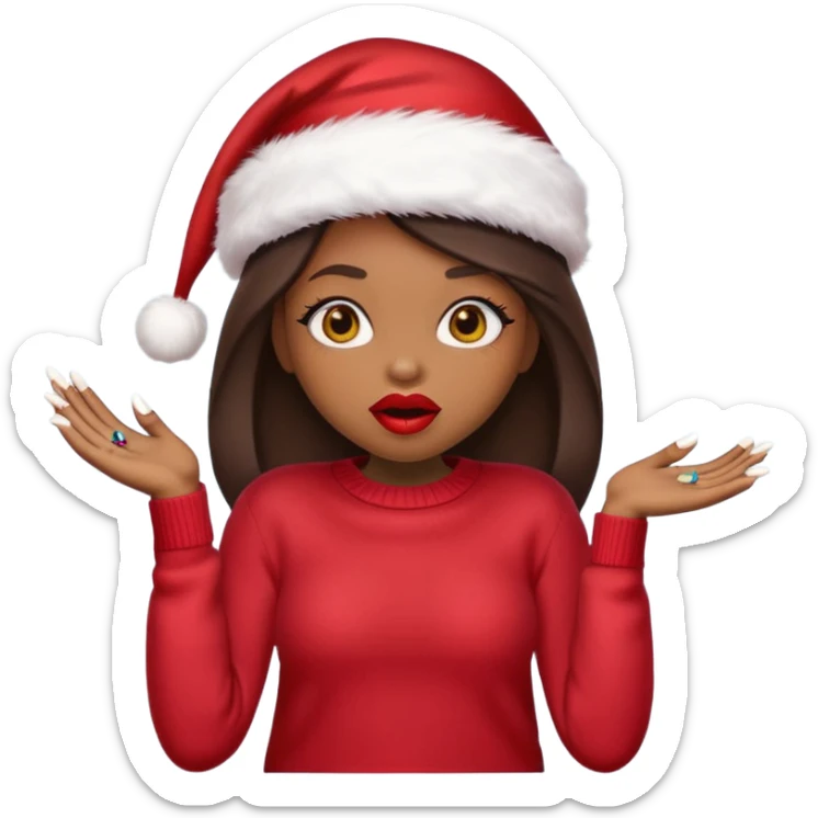 Sassy, cunty, girly Santa emoji with big lips, fake nails, and a sweater, and a santa hat (similar emoji style to uploaded). Yellow emoji. sticker
