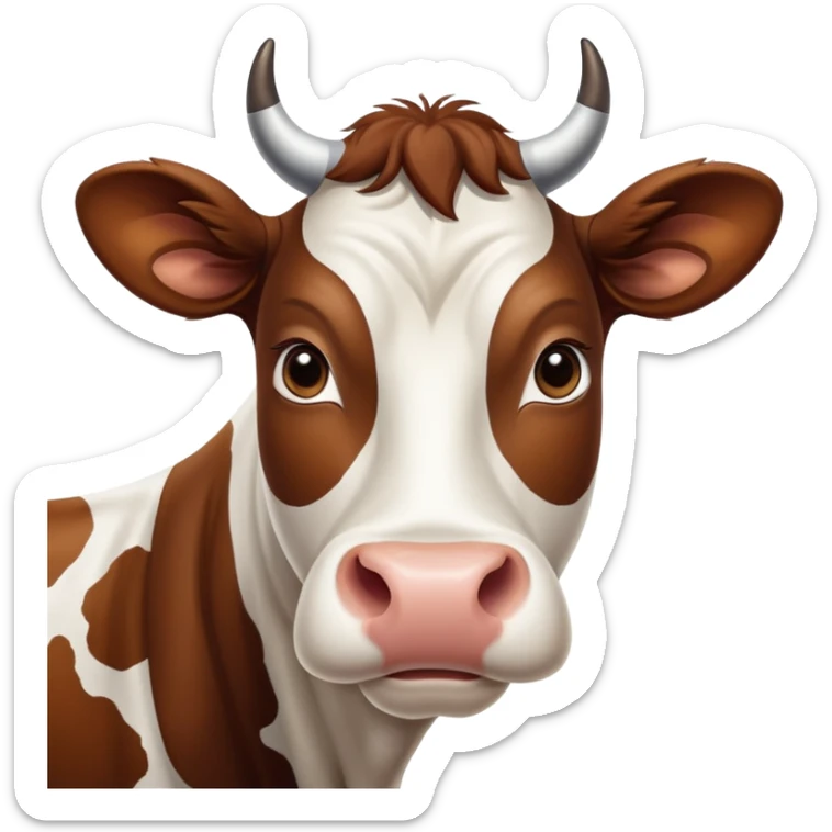 cinematic-noble-brown-and-white-cow-portrait-emoji,-poised-and-regal,-with-a-large,-sturdy-build-and-a-beautifully-patterned-hide-of-rich-brown-accented-by-crisp-white-patches,-deep-set-soulful-brown-eyes,-simplified-yet-sharp-and-sophisticated sticker