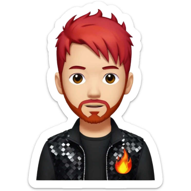Mike Shinoda with fiery red hair, black sequin tour outfit  sticker
