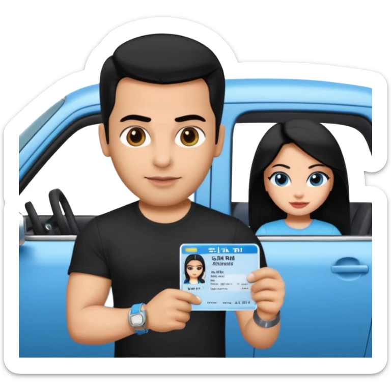 driving license with the photo of ipretty bratz emoji of salman khan wearing a black tee, silver- blue bracelet, black hair sticker