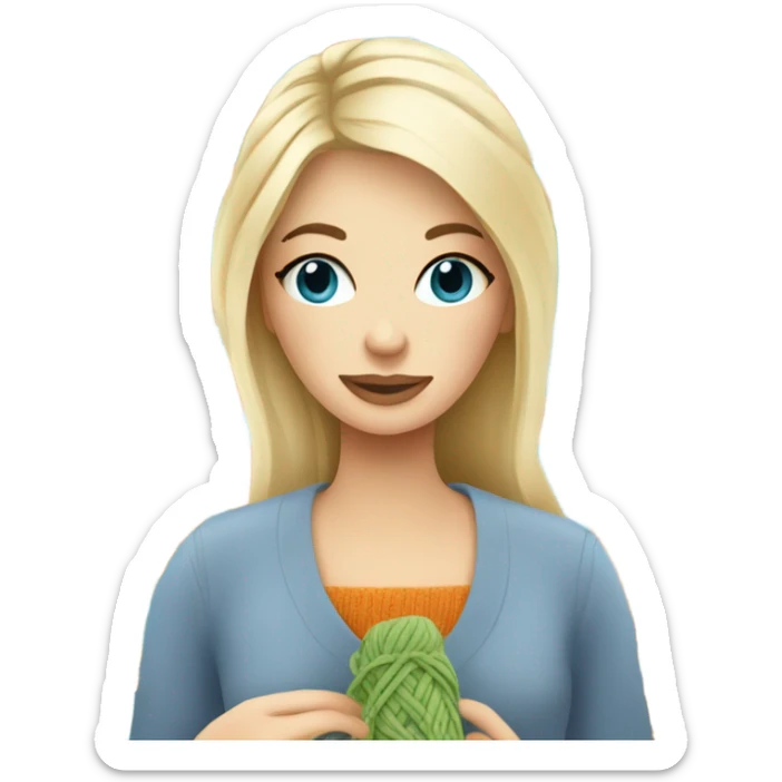 beautiful finnish blonde woman with blue eyes knitting flowers sticker