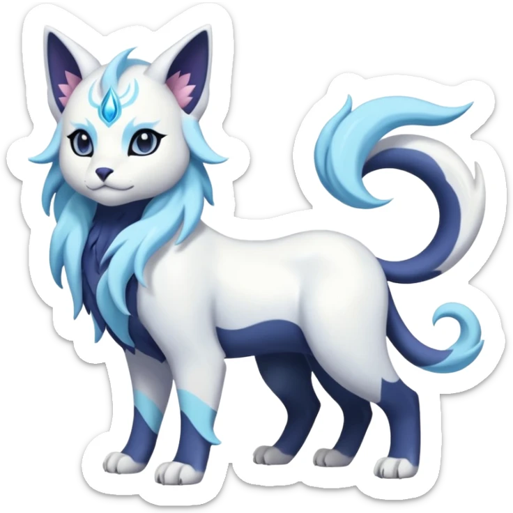 Shiny Glossy Pastel Light Divine Feline Beautiful Floral Snowy Pretty Absol-Amaura-Suicune-Cobalion-fusion, full body sticker