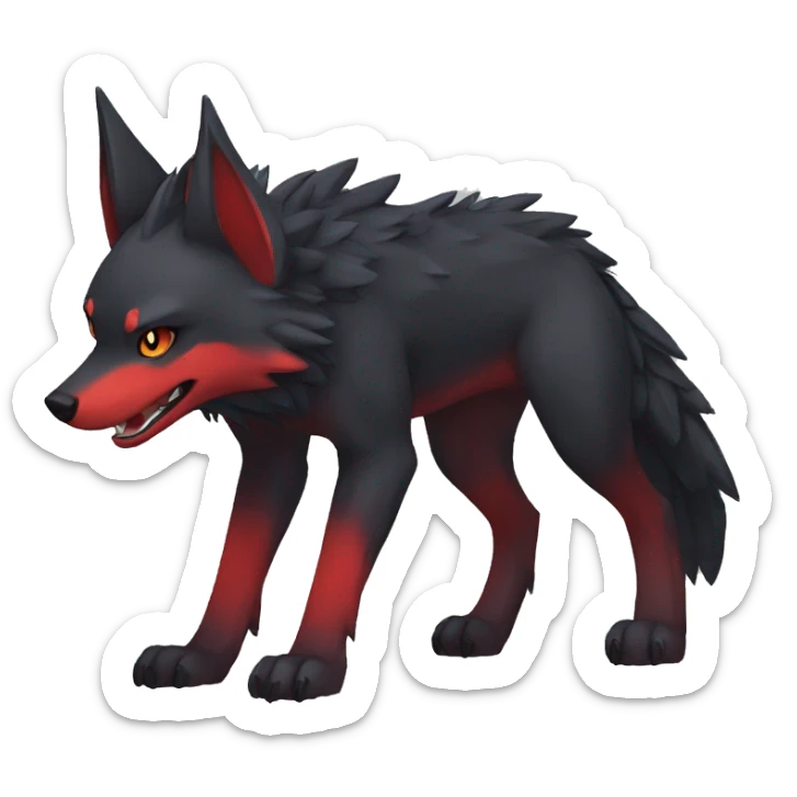 Cute cool black red nargacuga-wolf animal hybrid Fakemon full body sticker