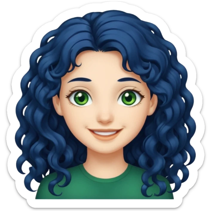 Girl with long  curly dark blue hair, green eyes, and very fair skin. sticker