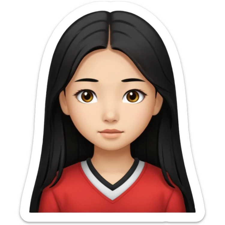 a tan chinese-american 15 year old girl with middle part long straight black hair down to her chest.eyelashes  sticker