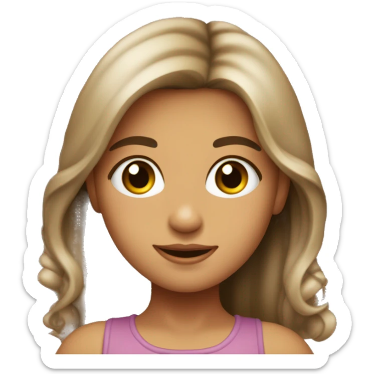Niña con el pelo largo, con rulos y marrón, piel muy clarita y ojos marrones oscuros  sticker