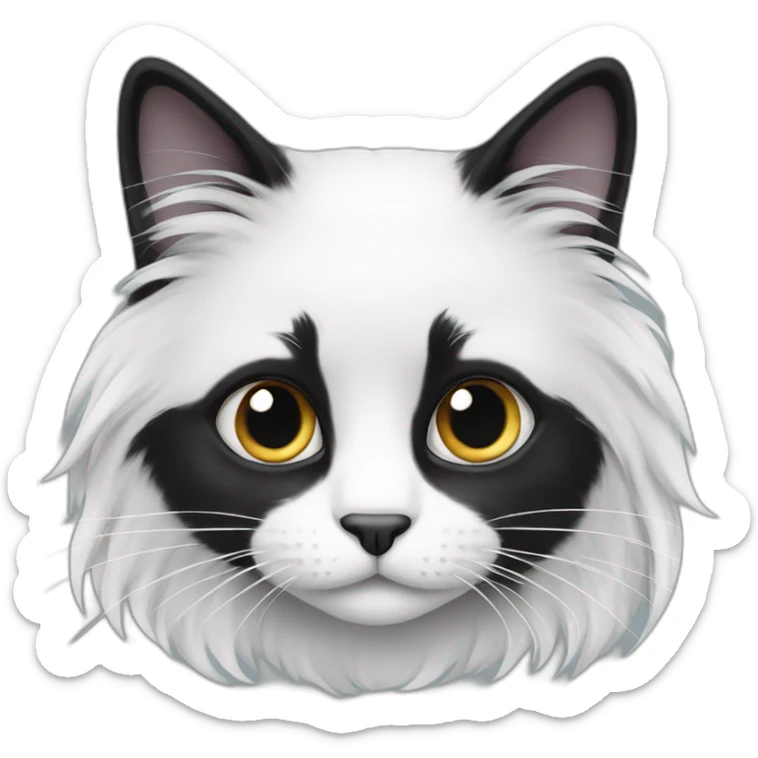 long hair black and white cat sticker