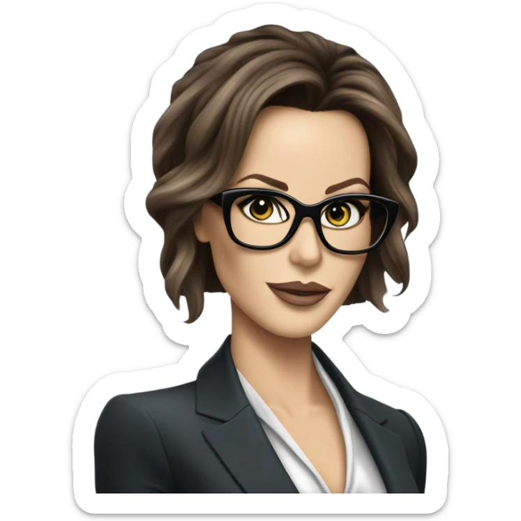 Elegant classy photo Kate Beckinsale blue eyes wearing glasses in a business meeting high fashion  sticker