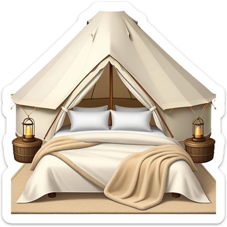 luxury glamping bell tent with chandeliers and plush bedding sticker