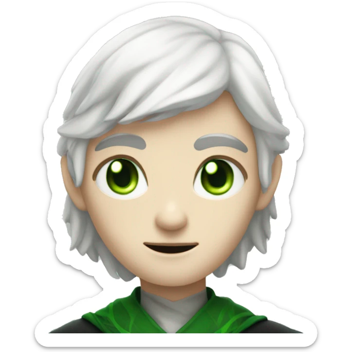 teenage white-skinned wizard with black hair, green eyes in green disgue sticker