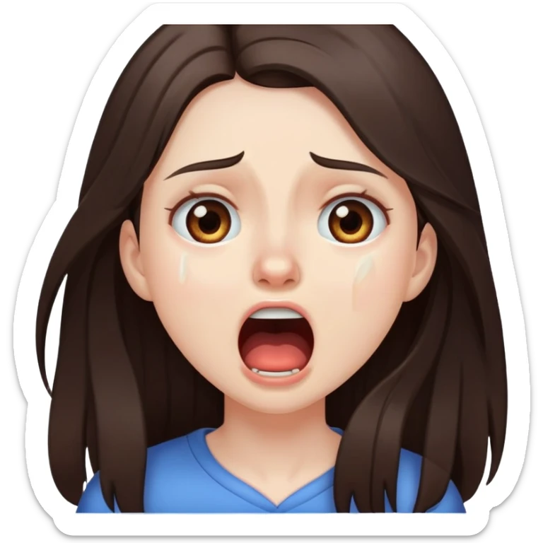 girl with long dark brown hair brown eyes and pale skin crying screaming sticker