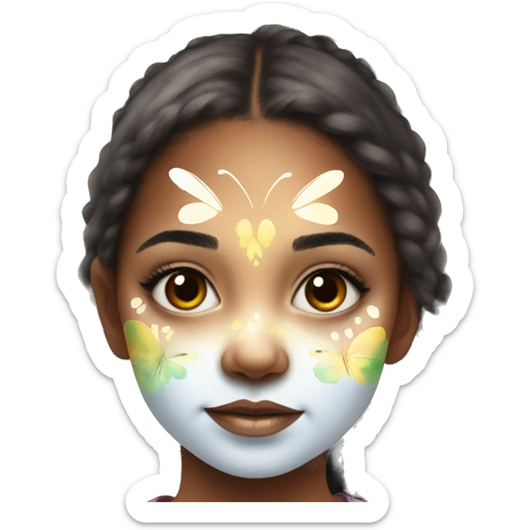 young girl with face paint in the shape of a watercolour butterfl sticker