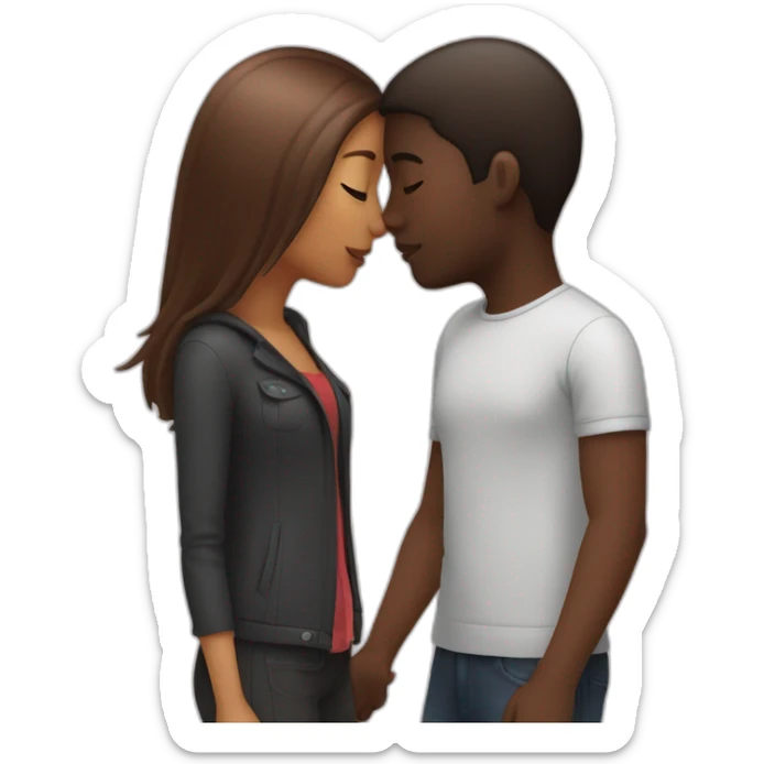 Couple kissing, girl with mid length straight hairs, red highlights and boy a bit dark skin than the girl twinning clothes sticker