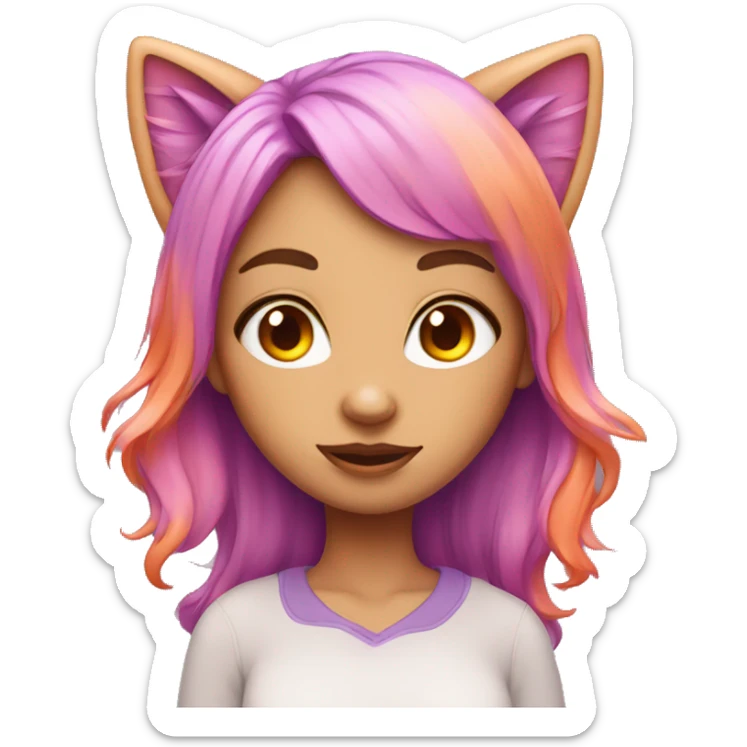 girl with cat ears pink hair long one eye orange second eye purple  sticker