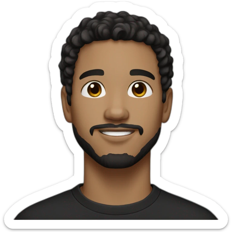 20-year-old man, white skin, Fine wavy hair black hair, goatee, dark brown eyes, black t-shirt. sticker