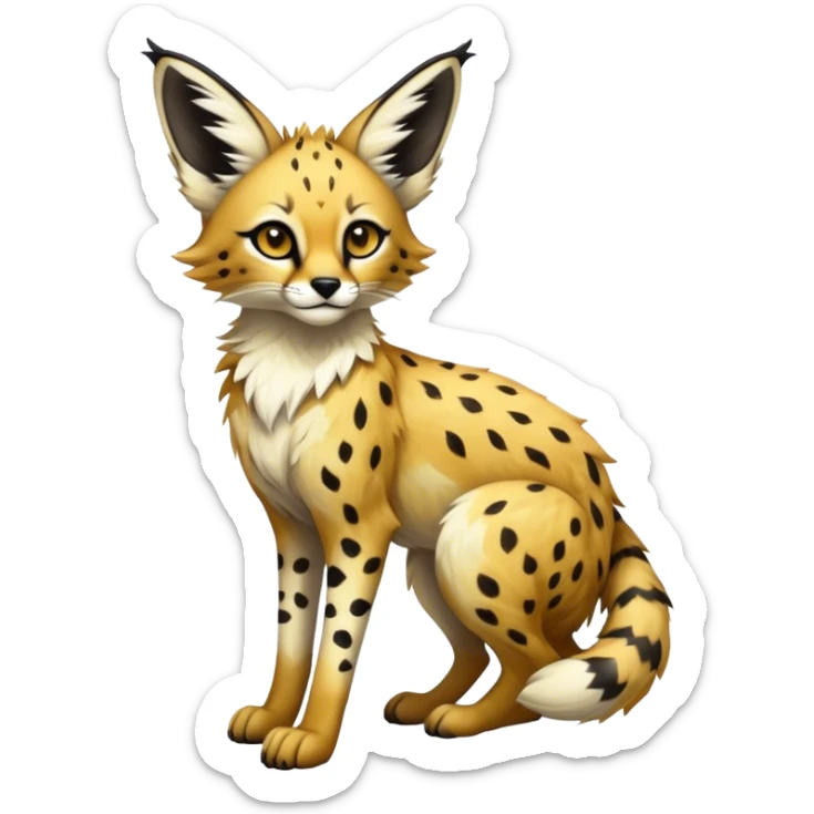 Epic Feral Rare Fantasy shiny cool fluffy Vernid-Trico-Fox-Serval-species-hybrid-animal by LiLaiRa, random markings, tufted ears, full body sticker