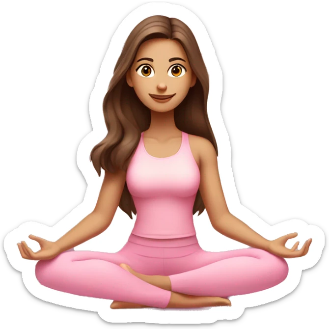 Brunette long hair and brown eyes yoga beautiful girl in light pink pink pink clothes sitting on a yoga mat sticker