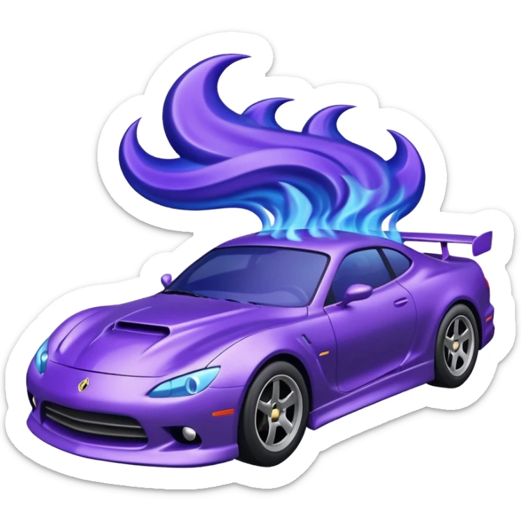 Purple car drifting with navy blue flames coming out of the rear tires. sticker