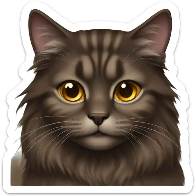 Dark Brown Norvegian cat with long hair and gold brown eyes sticker