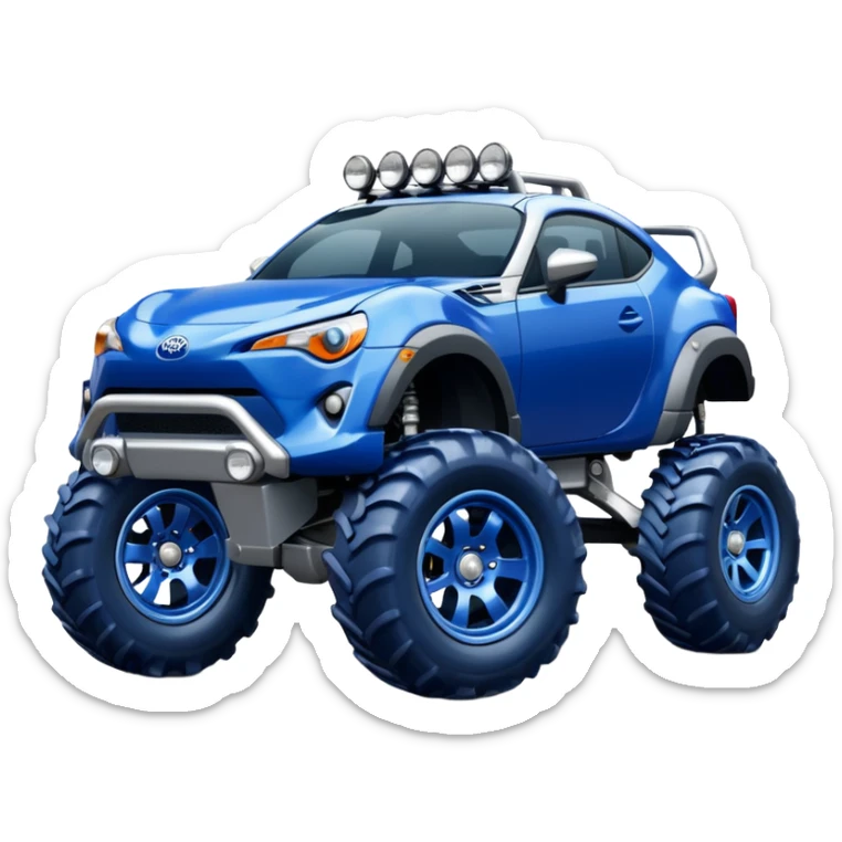 Silver Tractor wheels on monster glossy dark blue body 2025 Toyota 86 off-road rally car  sticker