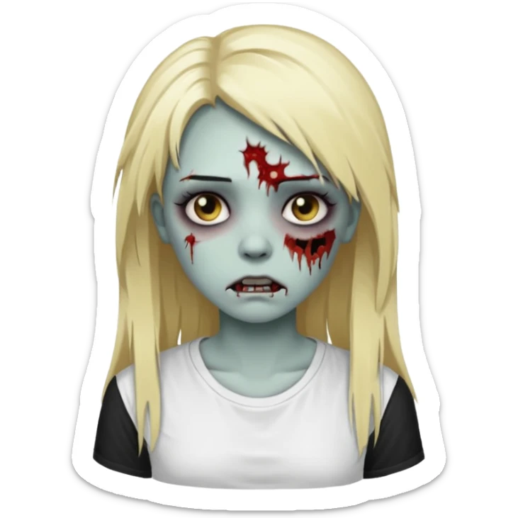 zombie girl with emo long hair blonde and white shirt emoji sticker