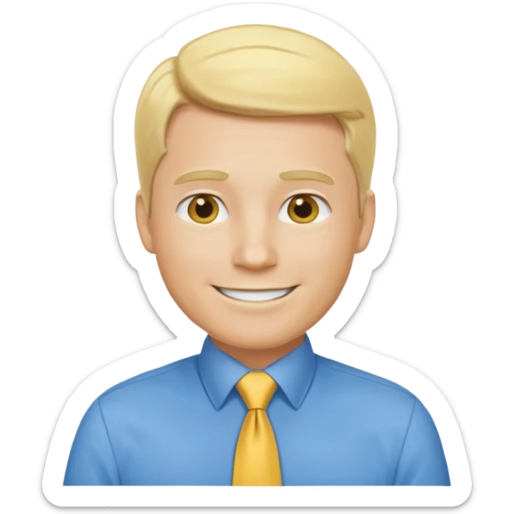 consulting man with hand with white skin and blonde hair with blue shirt and yellow tie sticker